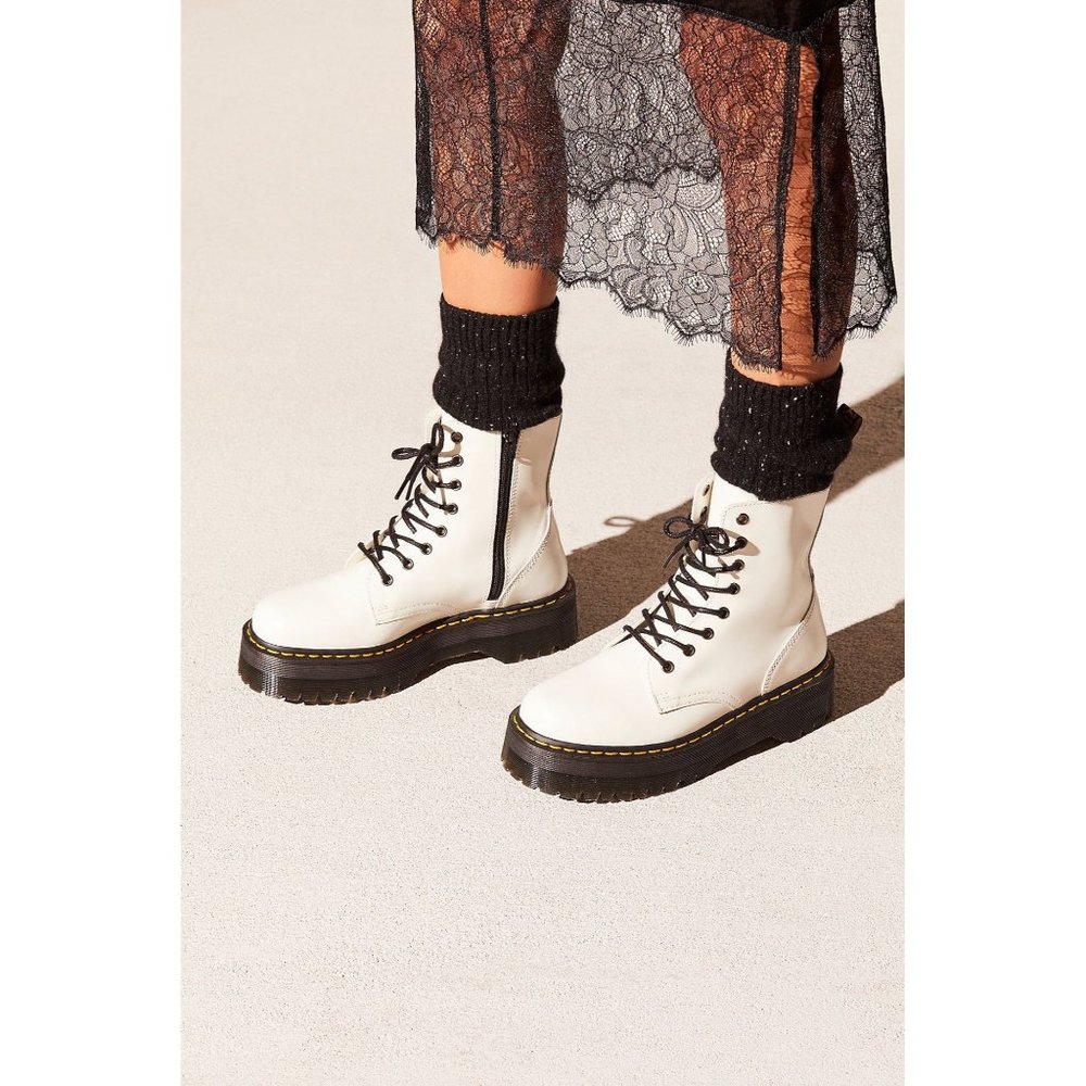 Doc Martens Jadon Lace-Up Platform Boots in White Leather Women's Size 8 39